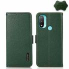 For Motorola Moto E20 / E40 KHAZNEH Side-Magnetic Litchi Genuine Leather RFID Case(Green) - 1