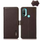 For Motorola Moto E20 / E40 KHAZNEH Side-Magnetic Litchi Genuine Leather RFID Case(Brown) - 1