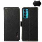For Motorola Edge 20 KHAZNEH Side-Magnetic Litchi Genuine Leather RFID Case(Black) - 1