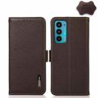 For Motorola Edge 20 KHAZNEH Side-Magnetic Litchi Genuine Leather RFID Case(Brown) - 1