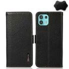 For Motorola Edge 20 Lite KHAZNEH Side-Magnetic Litchi Genuine Leather RFID Case(Black) - 1