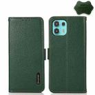 For Motorola Edge 20 Lite KHAZNEH Side-Magnetic Litchi Genuine Leather RFID Case(Green) - 1