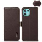 For Motorola Edge 20 Lite KHAZNEH Side-Magnetic Litchi Genuine Leather RFID Case(Brown) - 1