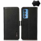 For Motorola Edge 20 Pro KHAZNEH Side-Magnetic Litchi Genuine Leather RFID Case(Black) - 1