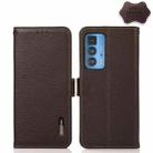 For Motorola Edge 20 Pro KHAZNEH Side-Magnetic Litchi Genuine Leather RFID Case(Brown) - 1