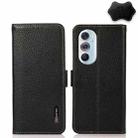 For Motorola Edge X30 KHAZNEH Side-Magnetic Litchi Genuine Leather RFID Case(Black) - 1