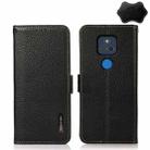 For Motorola Moto G Play 2021 KHAZNEH Side-Magnetic Litchi Genuine Leather RFID Case(Black) - 1