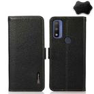 For Motorola G Pure KHAZNEH Side-Magnetic Litchi Genuine Leather RFID Case(Black) - 1