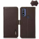 For Motorola G Pure KHAZNEH Side-Magnetic Litchi Genuine Leather RFID Case(Brown) - 1