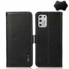 For Motorola Moto G Stylus 2021 KHAZNEH Side-Magnetic Litchi Genuine Leather RFID Case(Black) - 1