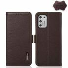 For Motorola Moto G Stylus 2021 KHAZNEH Side-Magnetic Litchi Genuine Leather RFID Case(Brown) - 1