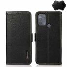 For Motorola Moto G50 KHAZNEH Side-Magnetic Litchi Genuine Leather RFID Case(Black) - 1