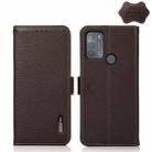For Motorola Moto G50 KHAZNEH Side-Magnetic Litchi Genuine Leather RFID Case(Brown) - 1