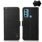 For Motorola Moto G60 / G40 Fusion KHAZNEH Side-Magnetic Litchi Genuine Leather RFID Case(Black) - 1