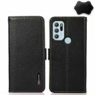 For Motorola Moto G60S KHAZNEH Side-Magnetic Litchi Genuine Leather RFID Case(Black) - 1