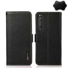 For Sony Xperia 1 III KHAZNEH Side-Magnetic Litchi Genuine Leather RFID Case(Black) - 1