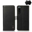 For Sony Xperia 5 III KHAZNEH Side-Magnetic Litchi Genuine Leather RFID Case(Black) - 1