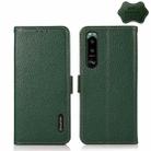 For Sony Xperia 5 III KHAZNEH Side-Magnetic Litchi Genuine Leather RFID Case(Green) - 1