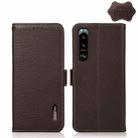 For Sony Xperia 5 III KHAZNEH Side-Magnetic Litchi Genuine Leather RFID Case(Brown) - 1