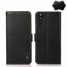 For Sony Xperia 10 III KHAZNEH Side-Magnetic Litchi Genuine Leather RFID Case(Black) - 1