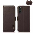 For Sony Xperia 10 III KHAZNEH Side-Magnetic Litchi Genuine Leather RFID Case(Brown) - 1