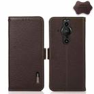 For Sony Xperia Pro-I KHAZNEH Side-Magnetic Litchi Genuine Leather RFID Case(Brown) - 1