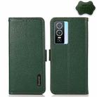 For vivo Y76s 5G KHAZNEH Side-Magnetic Litchi Genuine Leather RFID Case(Green) - 1