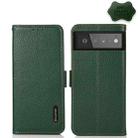 For Google Pixel 6 KHAZNEH Side-Magnetic Litchi Genuine Leather RFID Case(Green) - 1