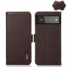 For Google Pixel 6 KHAZNEH Side-Magnetic Litchi Genuine Leather RFID Case(Brown) - 1