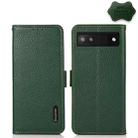 For Google Pixel 6a KHAZNEH Side-Magnetic Litchi Genuine Leather RFID Case(Green) - 1