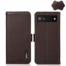 For Google Pixel 6a KHAZNEH Side-Magnetic Litchi Genuine Leather RFID Case(Brown) - 1