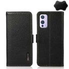 For OnePlus 9 KHAZNEH Side-Magnetic Litchi Genuine Leather RFID Phone Case(Black) - 1