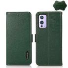 For OnePlus 9 KHAZNEH Side-Magnetic Litchi Genuine Leather RFID Phone Case(Green) - 1