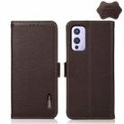 For OnePlus 9 KHAZNEH Side-Magnetic Litchi Genuine Leather RFID Phone Case(Brown) - 1