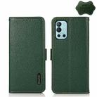 For OnePlus 9R KHAZNEH Side-Magnetic Litchi Genuine Leather RFID Phone Case(Green) - 1