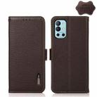 For OnePlus 9R KHAZNEH Side-Magnetic Litchi Genuine Leather RFID Phone Case(Brown) - 1