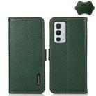 For OnePlus 9RT 5G KHAZNEH Side-Magnetic Litchi Genuine Leather RFID Phone Case(Green) - 1