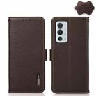 For OnePlus 9RT 5G KHAZNEH Side-Magnetic Litchi Genuine Leather RFID Phone Case(Brown) - 1