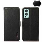 For OnePlus Nord 2 5G KHAZNEH Side-Magnetic Litchi Genuine Leather RFID Phone Case(Black) - 1