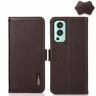 For OnePlus Nord 2 5G KHAZNEH Side-Magnetic Litchi Genuine Leather RFID Phone Case(Brown) - 1