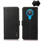 For Nokia 1.4 KHAZNEH Side-Magnetic Litchi Genuine Leather RFID Phone Case(Black) - 1