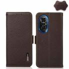 For Honor 50 SE KHAZNEH Side-Magnetic Litchi Genuine Leather RFID Phone Case(Brown) - 1