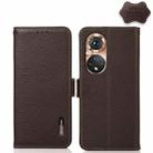 For Honor 50 KHAZNEH Side-Magnetic Litchi Genuine Leather RFID Phone Case(Brown) - 1