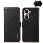 For Honor 60 Pro KHAZNEH Side-Magnetic Litchi Genuine Leather RFID Phone Case(Black) - 1