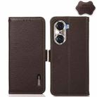 For Honor 60 Pro KHAZNEH Side-Magnetic Litchi Genuine Leather RFID Phone Case(Brown) - 1