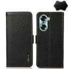 For Honor 60 KHAZNEH Side-Magnetic Litchi Genuine Leather RFID Phone Case(Black) - 1