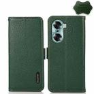 For Honor 60 KHAZNEH Side-Magnetic Litchi Genuine Leather RFID Phone Case(Green) - 1