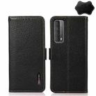 For Huawei P Smart 2021 KHAZNEH Side-Magnetic Litchi Genuine Leather RFID Phone Case(Black) - 1