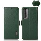 For Huawei P Smart 2021 KHAZNEH Side-Magnetic Litchi Genuine Leather RFID Phone Case(Green) - 1