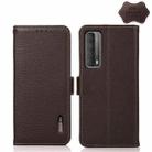 For Huawei P Smart 2021 KHAZNEH Side-Magnetic Litchi Genuine Leather RFID Phone Case(Brown) - 1